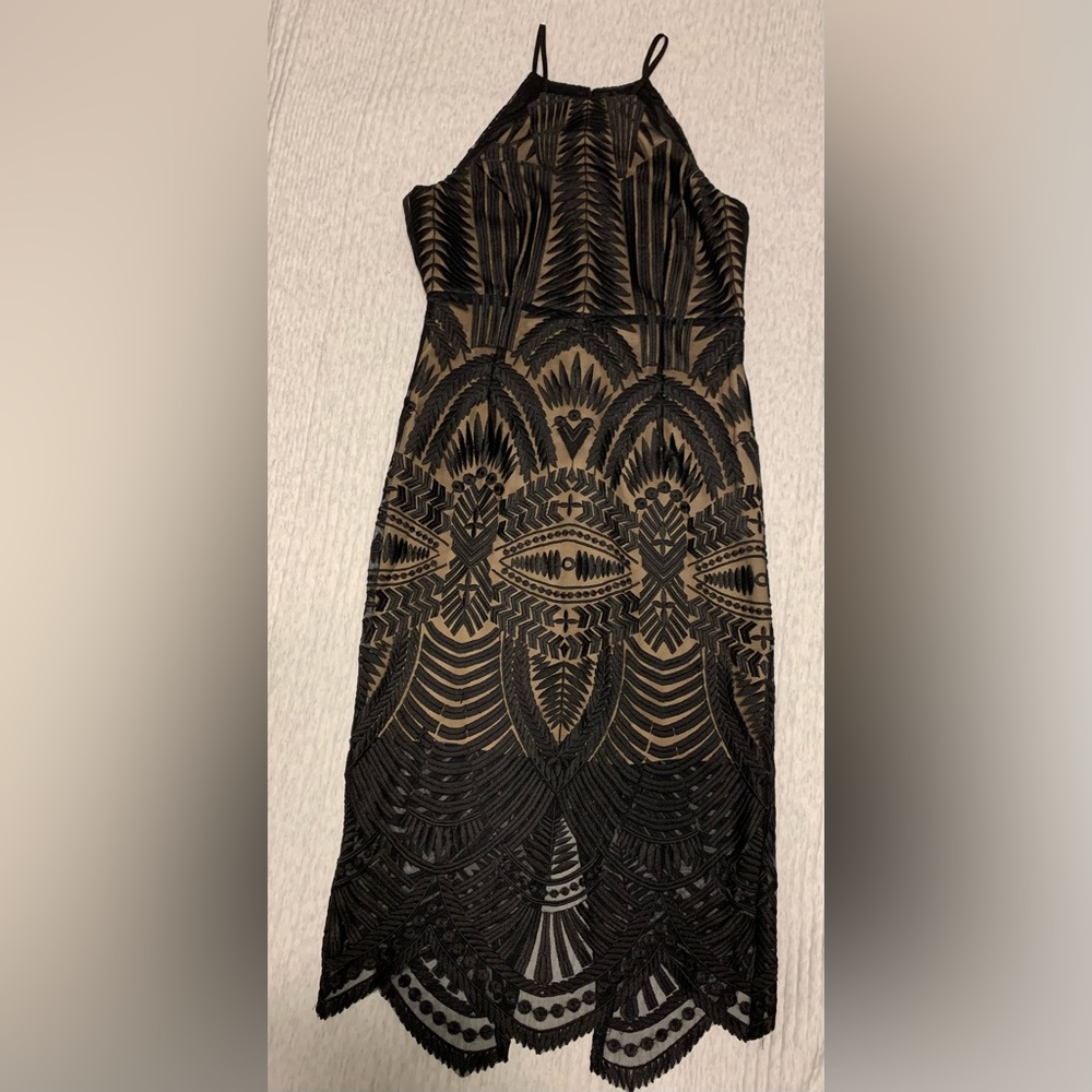 Bardot Black Lace Sheath Midi Dress 6/8